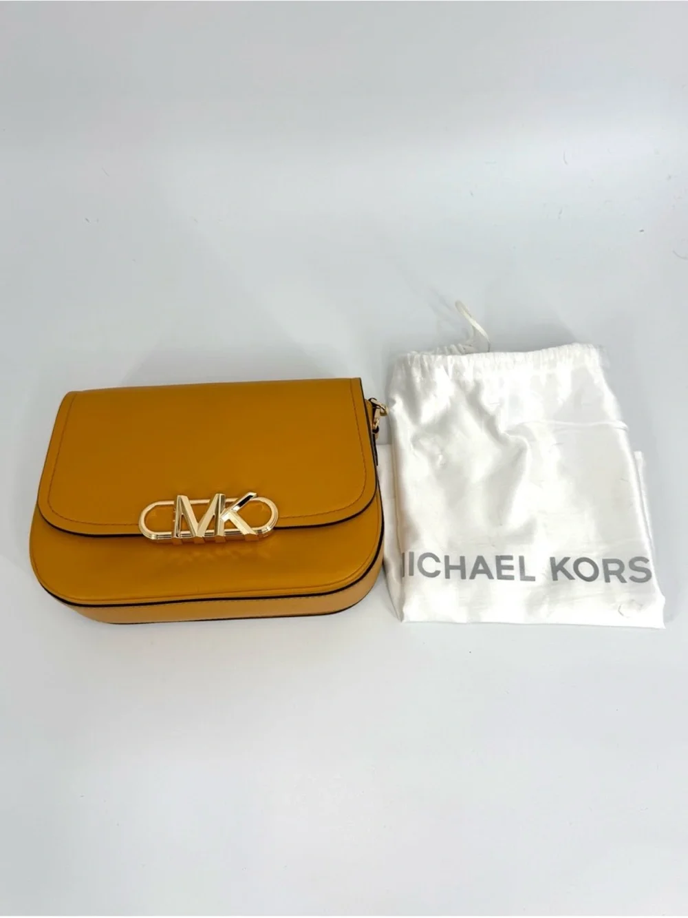 Michael Kors Parker Empire Logo Leather Shoulder Purse Bag, Marigold Yellow
